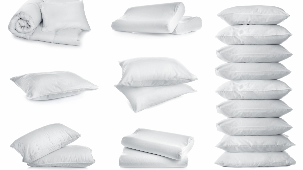 diferentes tipos de almohadas mostrando variedad de formas y tamaños