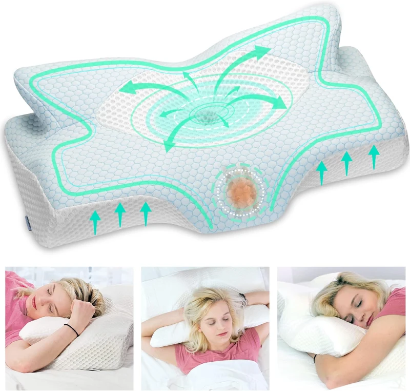 Almohada Elviros Cervical mariposa con recortes laterales para apoyar el brazo al dormir de lado