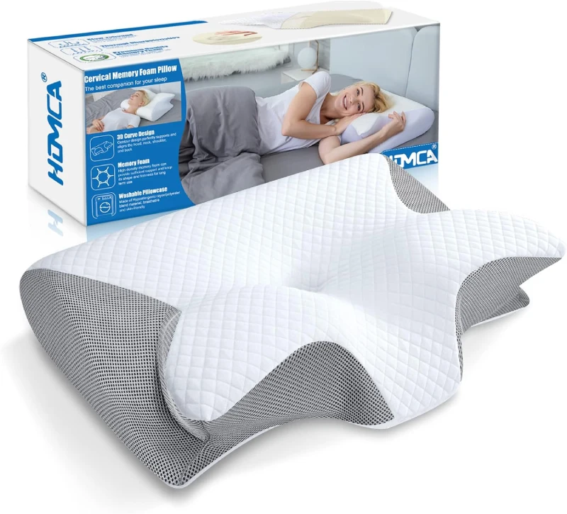 Almohada cervical HOMCA 2-en-1 viscoelástica con doble altura y reposabrazos laterales