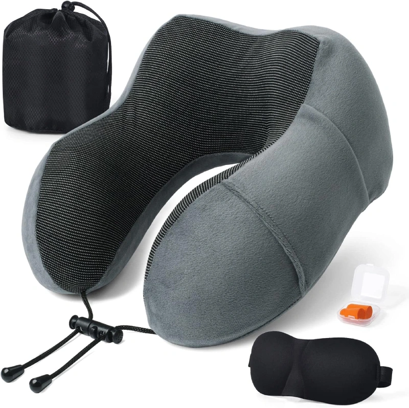 Almohada de viaje ergonómica en U de espuma viscoelástica con soporte de 360 grados para el cuello