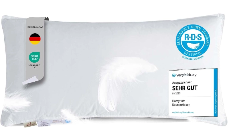 Almohada de plumón Homyrium 40x80 con 90% plumón en cámara exterior y estructura de 3 cámaras