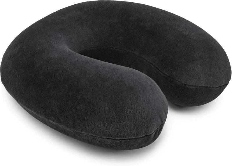 Almohada de viaje Amazon Basics en U de espuma viscoelástica negra para cuello