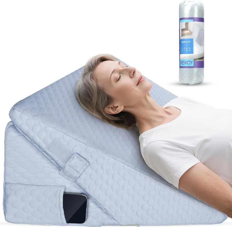 Almohada de cuña Kekoy gris de espuma viscoelástica con altura ajustable para elevar el torso y dormir incorporado