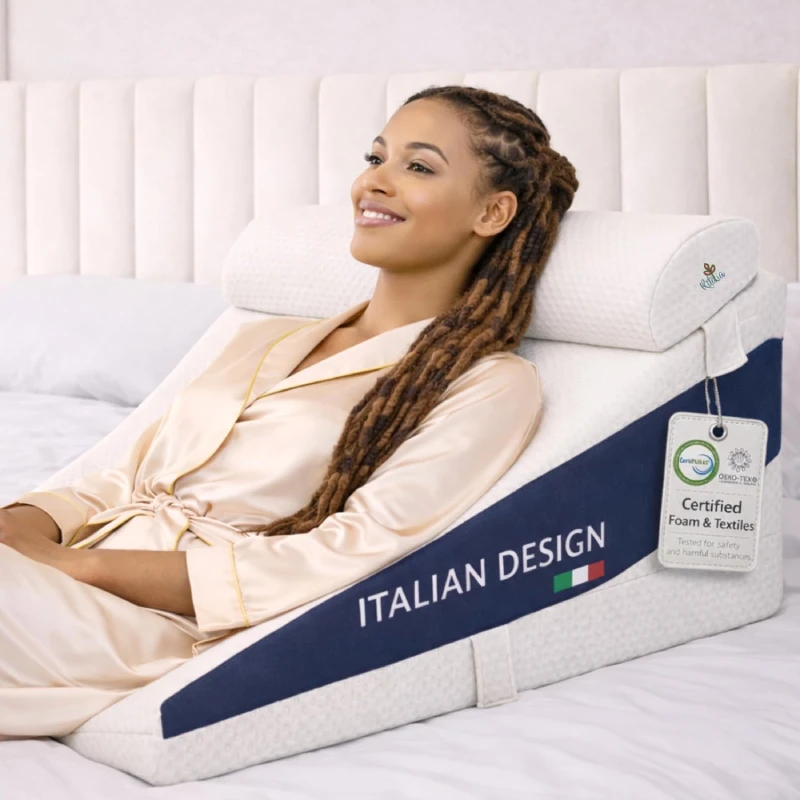 Almohada de cuña Ritalia con tres elevaciones ajustables de espuma viscoelástica y gel para elevar el torso, dormir incorporado y leer