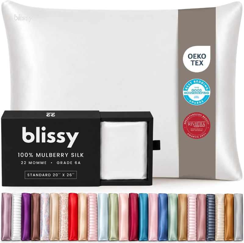 Funda de almohada BLISSY de seda de morera de 22 momme grado 6A, con cremallera oculta, la de máxima calidad para pelo y piel