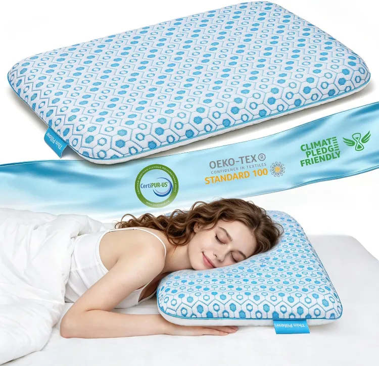 Almohada Niceeday de espuma viscoelástica ultrafina de 5,7 cm con gel refrescante y funda de doble cara para dormir boca abajo